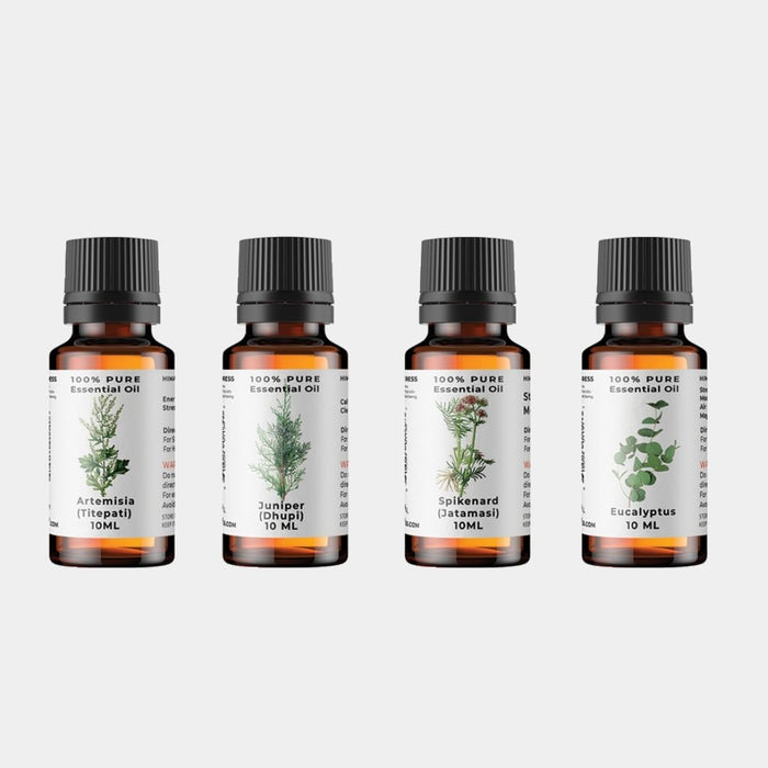 Pure Essential Oils Bundle: Spikenard, Artemisia, Eucalyptus & Juniper – Nature’s Healing in Every Drop