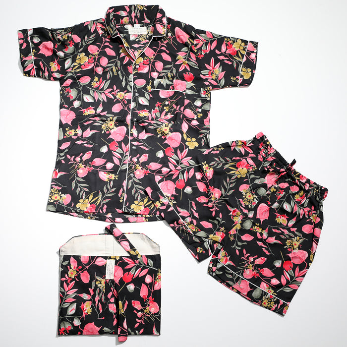 Silk Cotton Pajama Top & Short Set I Handmade Luxury Sleep Wear for Women