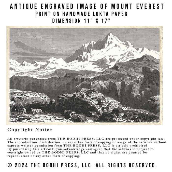 Antique engraved Image of Mount Everest 11"x 17" Print on Handmade Lokta Paper