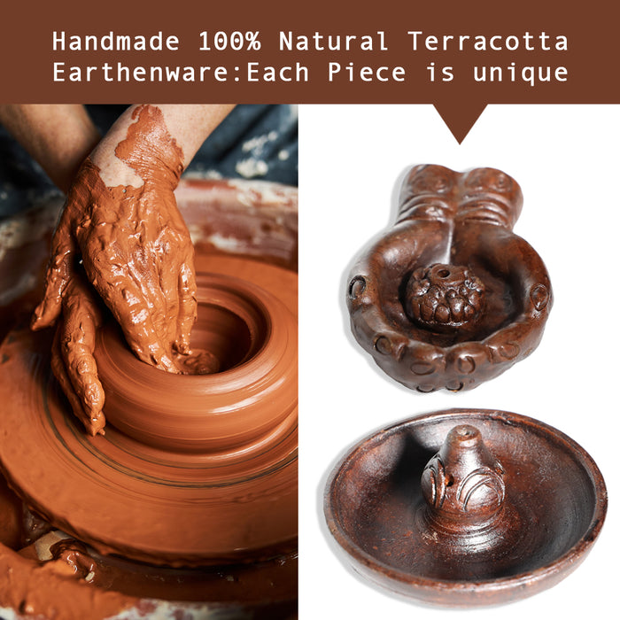 Terracotta Handmade Incense Burner for Yoga, Meditation, and Energy Cleansing - Wood Sticks Dish, Sage Ash Catcher, Smudge Bowl, Cone Burner - Unique Meditation Gift