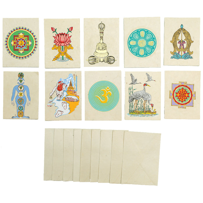 Greeting Card & Envelope Set I Vintage Variety Pack with Handmade Lokta Paper from Nepal