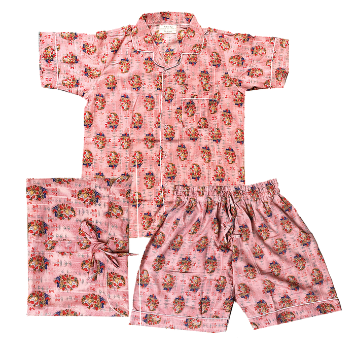 Silk Cotton Pajama Top & Short Set I Handmade Luxury Sleep Wear for Women